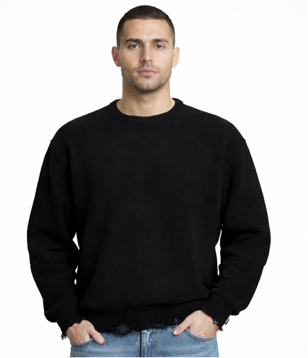 PULLOVER BLACK EFFETTO "DESTROYED"