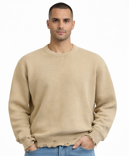 PULLOVER BEIGE EFFETTO "DESTROYED"