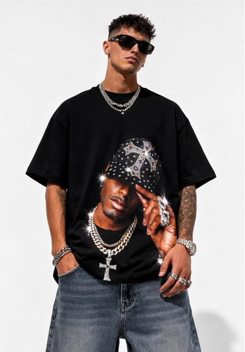 "DIAMOND CROSS" VYRE BLACK T-SHIRT
