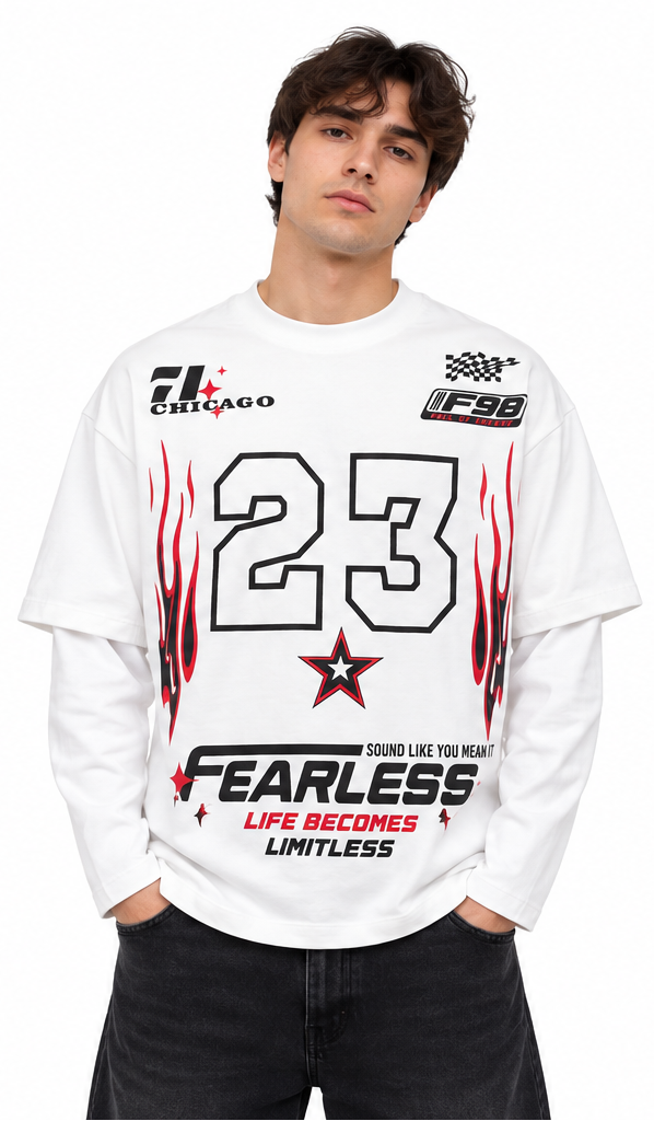 "RACER" WHITE LONGSLEEVE