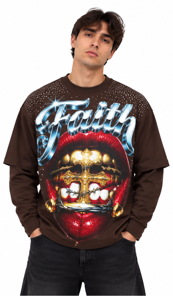 "FAITH" BROWN LONGSLEEVE