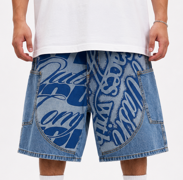 Urban Script Denim Shorts