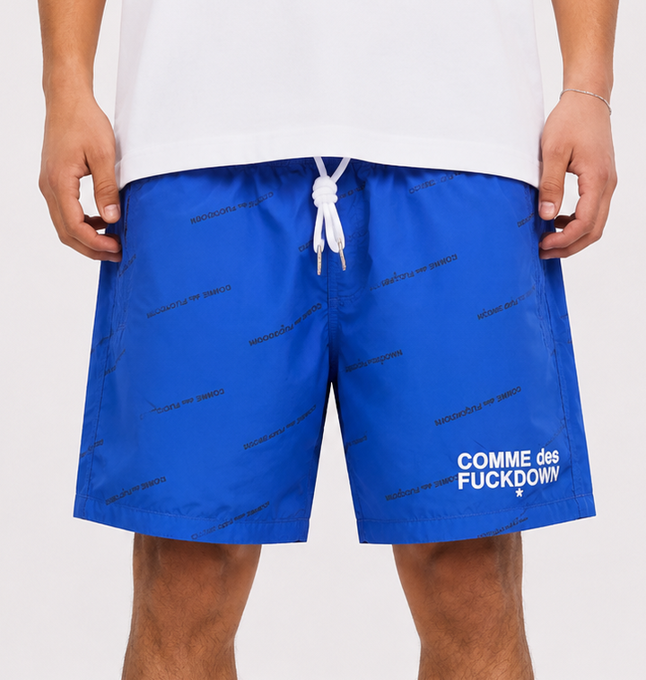 COMME DES FUCKDOWN Electric Blue Logo Swim Shorts