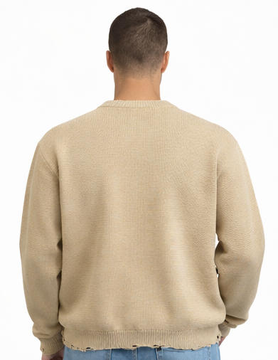 PULLOVER BEIGE EFFETTO "DESTROYED"