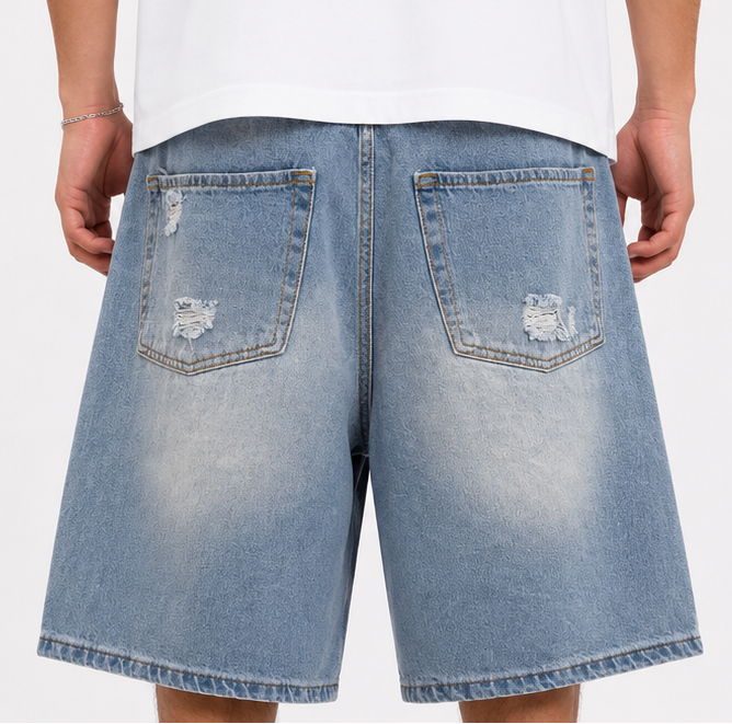 LIGHT DESTROYED DENIM SHORTS