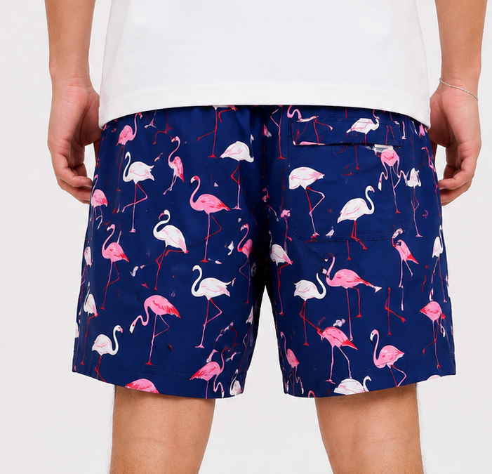 Flamingo Swim Shorts – Navy Blue