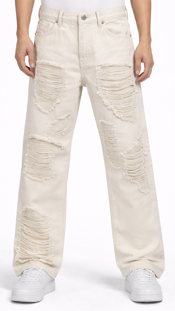 Destroyed denim cream