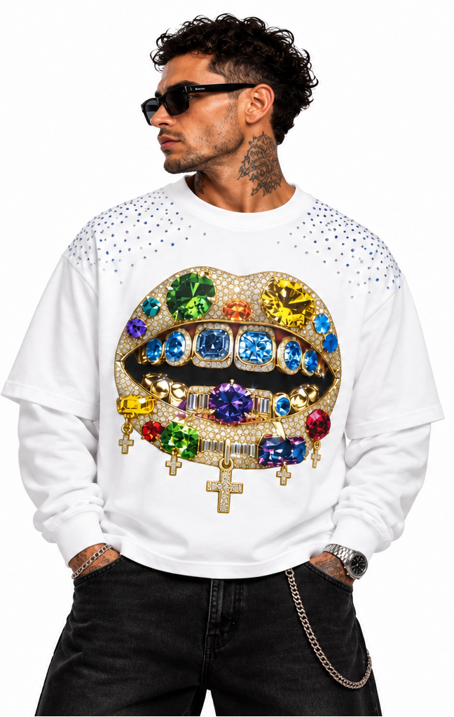 "GEMS" WHITE LONGSLEEVE