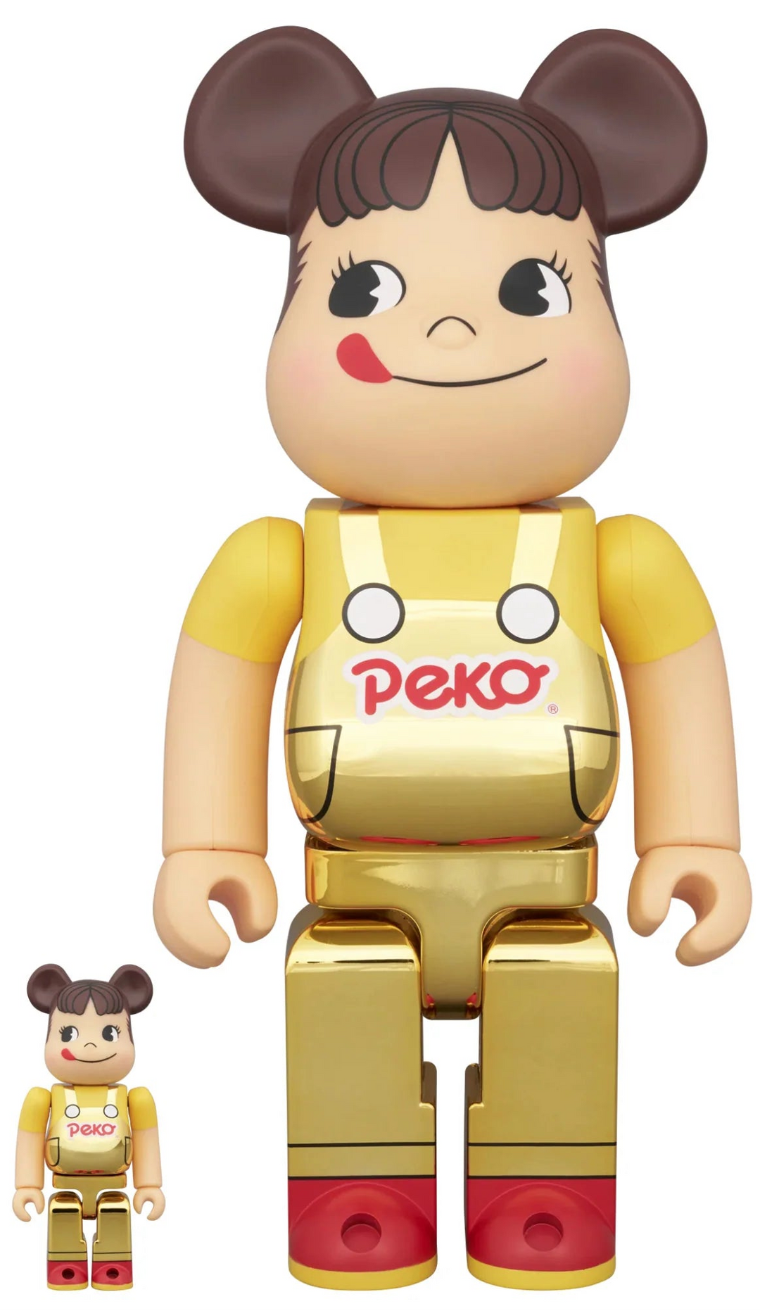 Peko-chan Overalls Gold Chrome ( PRE ORDER NOVEMBRE 2026) | BEARBRICK 100% + 400%
