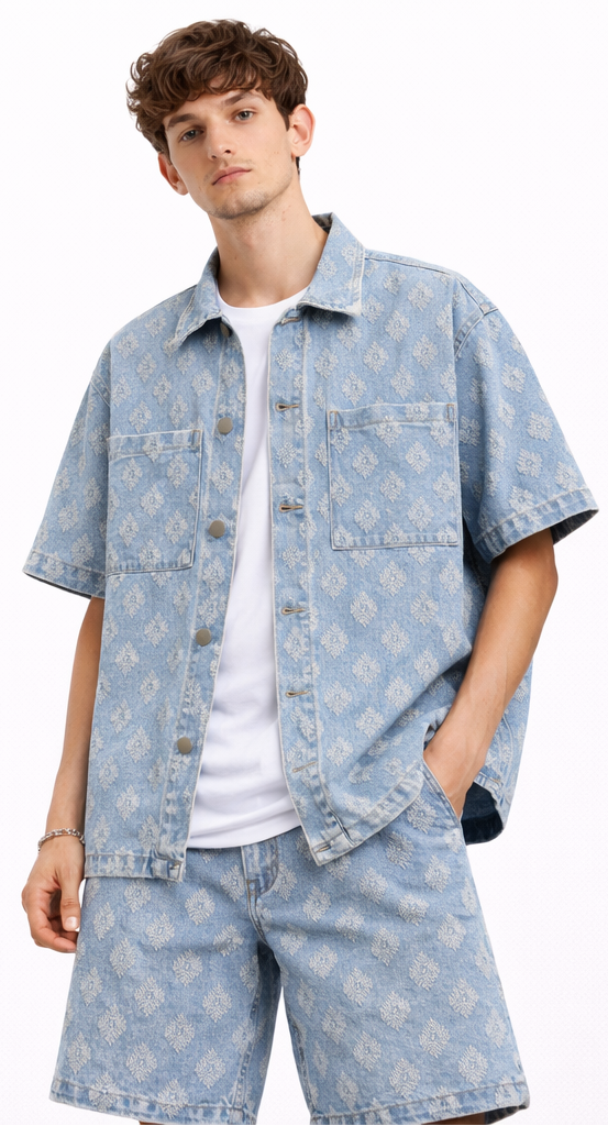 Denim Set Light Blue Pattern All Over